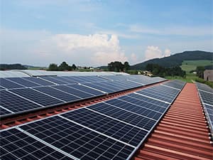 Residential Solar Panels Solar panels installed on large rural home for renewable energy production