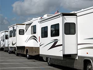 Solar Power for RVs Line of RVs equipped with solar power systems for off grid travel