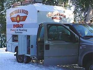 Wing Solar Work Truck in Snowy Conditions Wing Solar work truck in snowy conditions servicing Northern California customers