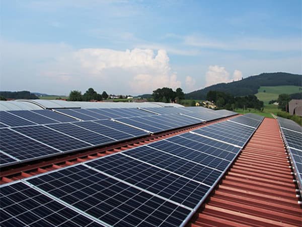 Residential Solar Panels Solar panels installed on large rural home for renewable energy production