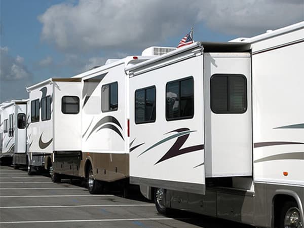 Solar Power for RVs Line of RVs equipped with solar power systems for off grid travel