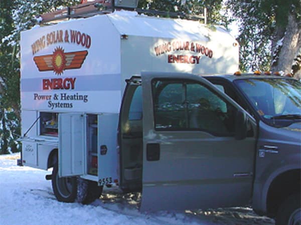 Wing Solar Work Truck in Snowy Conditions Wing Solar work truck in snowy conditions servicing Northern California customers